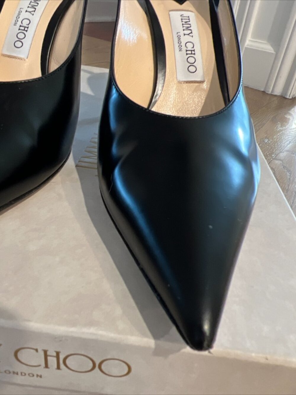 Jimmy Choo liquid Black Sling back Heels. Heel Height Approx 3inch - Picture 3 of 8
